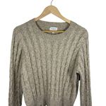 Evereve NWOT  Women’s Raw Edge Cable Knit Sweater in Beige Size L Photo 4