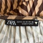ZARA Brown & Tan Zigzag Stripe Geometric Long Sleeve Crinkle Mini Dress Medium Photo 5