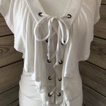 Self Esteem White Ruffle Lace Up Sleeveless Top  Photo 2