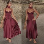 House Of CB  M A-C   'Beau' Wine Pleated Midi Dress NWOT Photo 1