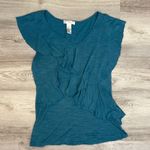 Kenar Aqua Short Sleeve V-Neck Ruffle Overlay Blouse Size Medium Photo 4