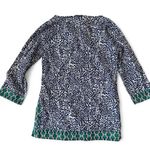 French Curve Navy Blue & White Print Coverup Tunic with Green Border Size Small Photo 2