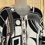 Berek Vintage 1990s Y2K Bl;ack White Geometric Shapes Cardigan Sweater Large Black Photo 5