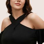 Bloomchic Solid Overlap Collar Ruffle Sleeve T-Shirt Photo 1