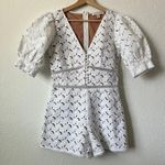 Michael Kors White V-Neck Floral Eyelet Lace Hemp Romper Size 4 Photo 0