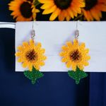 Cute Crochet Style Dangle Earrings Trendy‎ Sunflower Design Braiding Jewelry Yellow Photo 2