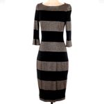 Cache Vintage Black Gold Shimmer Striped Semi Formal Midi Dress Size Small S Photo 8