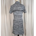 Vintage Knit A Line Button Front Dress Black White Blue Marled Pattern Photo 14