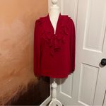 Kasper #129  RUFFLED TIE FRONT V-NECK RED BLOUSE TOP SIZE MEDIUM Photo 1
