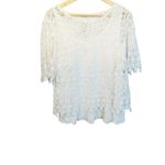 Chico's  Lace and Pleats Alabaster Top Size 1 White Coastal Beach Summer Travel Photo 1