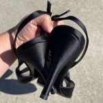 Stuart Weitzman BLACK SATIN SLINGBACK PEEP TOE HEELS WITH RHINESTONE BOW size 6 Photo 3