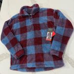 Eddie Bauer  NWT Plush 1/4 Zip Pullover Sweatshirt Women’s Medium Blue/Red Plaid Photo 1