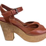 Marc Fisher Calia 2 Brown Leather Cork Platform Wedge Ankle Strap Sandals Size 9 Photo 0