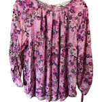 Soft Surroundings Women's 1X Pink Floral Blouse Ruched Tie Sleeve Watercolor Photo 0