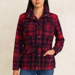 Levi's Levi’s Women’s Plaid Cabin Cinch Waist Jacket Red Black Size Small 💛 Photo 0