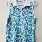 Lilly Pulitzer Lillie Green L Golf Tee Flowers Sleeveless Button Collared Sports Photo 0