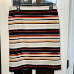 Nine West Cream Brown Rust Striped Pull On Stretch Waist Skirt Size 6 Photo 0