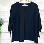 Chico's Chico’s Black Notch Neck Blouse Top w/ Split 3/4 Sleeves Bow Cuffs Size 12 Large Photo 8