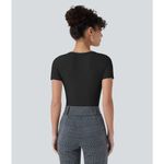 Halara  Ribbed Knit Square Neck Skinny Work Bodysuit Thong Casual Black L Photo 3