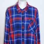 Como vintage  Navy and Red Plaid Button Down Shirt Size Large Preppy Plaid Shirt Photo 2