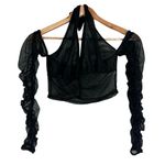 Pretty Little Thing  Crop Top Womens 4 Black Sheer Ruched Off Shoulder Halter Rave Photo 0