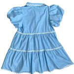 Mainstrip Puffed Sleeve Ric Rac Trimmed Solid Mini Dress Blue Size Large Photo 4