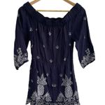 Farm Rio for Anthropologie Dark Blue Romper with White Embroidery Size Small Photo 0