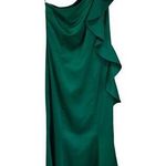 Mango Dark Green One-Shoulder Rose Ruffle Maxi Dress Size 8 Photo 0