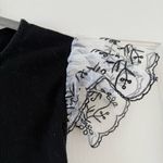 Milk & Honey Black & White Short Sleeve Organza Floral Embroidered Knit Top S Photo 3