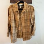 Vintage Jones New York Tan Plaid 100% Linen Shirt Jacket Shacket Size 12 Photo 0