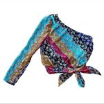 DO+BE  Top Bubble Hem Floral Y2K Off Shoulder Long Sleeve Bow Detail Boho Crop Photo 5