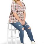 Torrid Blouse Sz 2XL Babydoll Crinkle Flannel Gauze Button Up Short Sleeve Top Photo 0