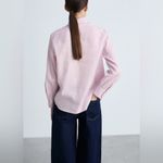 Mango Soft Pink Pocket Linen Cotton Button Down Shirt Size 6 EUC Photo 1