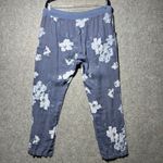 Made in Italy Linen Floral Print Cropped Pants Women's Small Medium Blue White Photo 5