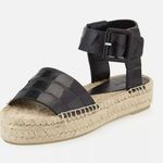 Vince  Edina Black Croc Embossed Black Leather Espadrille Sandal Platform Edie 11 Photo 0