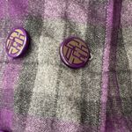 Guess  Womens Vintage Double Breasted Purple Plaid Jacket Button Wool Blend Large Photo 7