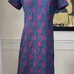 Vintage 60s Mod Funky Shift Dress Notched Jewel Neck Turquoise Fuchsia M Pink Size M Photo 0