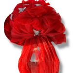 Wide Brim Church Kentucky Derby Dress Hat Red Silver Glitter Butterflies Train Photo 8