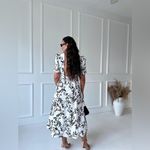 ZARA  ZW COLLECTION BLACK WHITE FLORAL PRINT PUFF SLEEVES MIDI DRESS L Photo 13