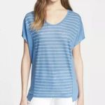 Vince  Blue White Stripe Top XS New Linen NWT short Sleeve RARE HTF GORGEOUS Photo 3