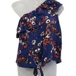 Mossimo Supply Co . One Shoulder Top Tie Front Crinkled Floral Blue Multi Sz XXL Photo 0