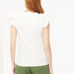 J Crew Factory Flutter Sleeve Top Crew Neck 100% Stretchy Cotton XS White NWT Photo 1