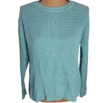 Lucky Brand  Back Lace Pullover Ribbed Knit Cotton Sweater in Sage Hue size S Photo 1