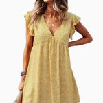 Gaevet Ditsy Floral Layered Sleeve Tunic Dress Lined‎ NWT Medium Women’s Yellow Photo 0