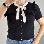 Hell Bunny Womens Colette Sweater Top Size L Black Knit Neck Tie Short Sleeve Photo 0