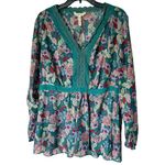Matilda Jane Floral Crochet Lace Teal Vneck Long Sleeve Blouse Size XXL Photo 0