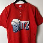 Vintage Blitz T Shirt 80s 90s Red Large L USA Henley Baseball Sports Graphic Tee Photo 13