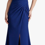 Tadashi Shoji NEW  CARGILL pleated Crepe Trumpet draped Blue gown sz XS Photo 0