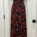 Anthropologie  The Somerset Jumpsuit Satin Black Red Floral Print V Neck Small Photo 5