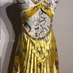 Embellished Formal Evening Prom Gown Crisscross Straps Open Back Metallic Yellow Photo 3